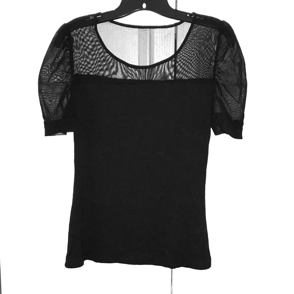 INC International Concept Ruched Sleeve Mesh Top